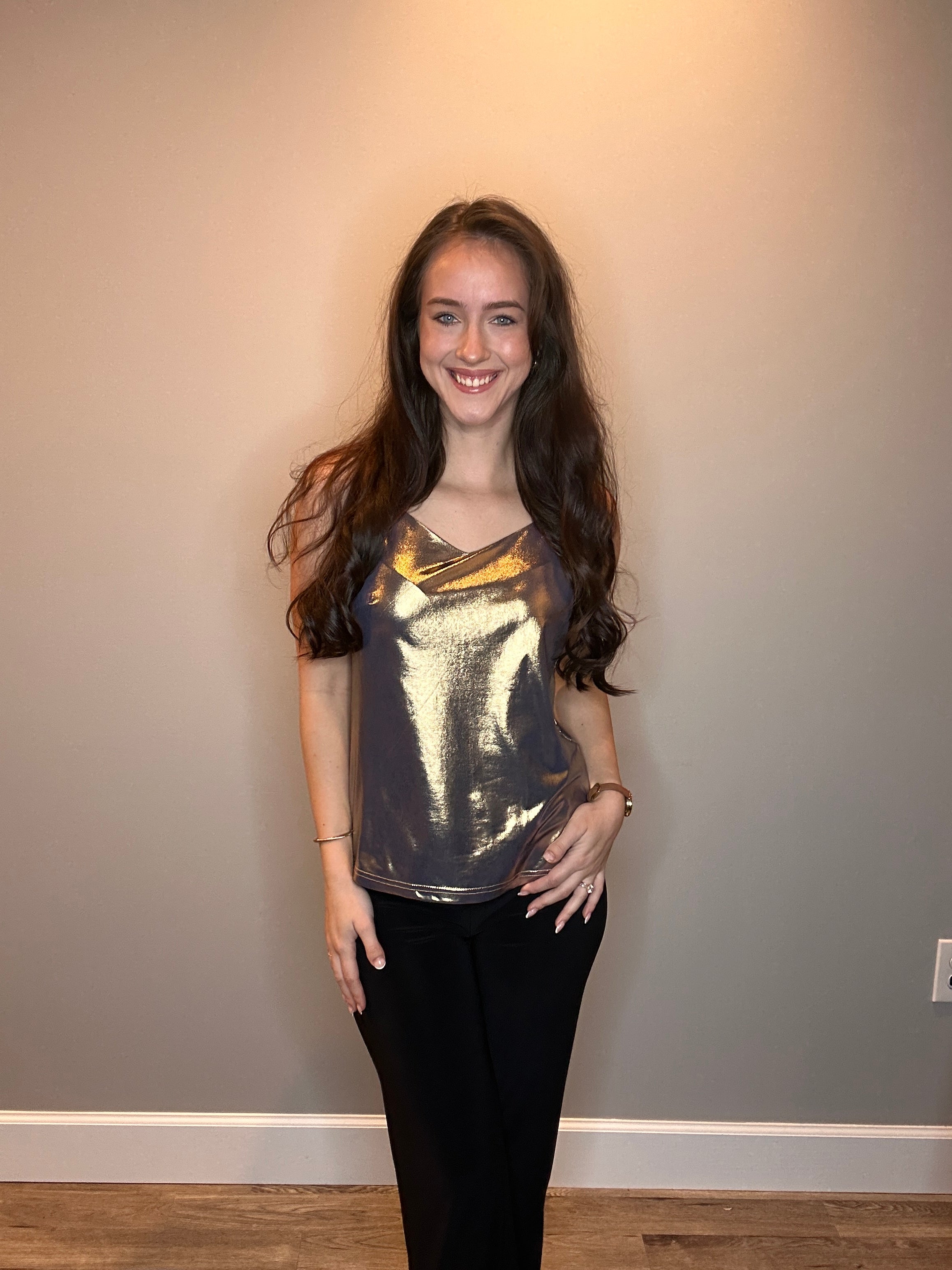 Lame Camisole with Adjustable Straps and Slight V Neck