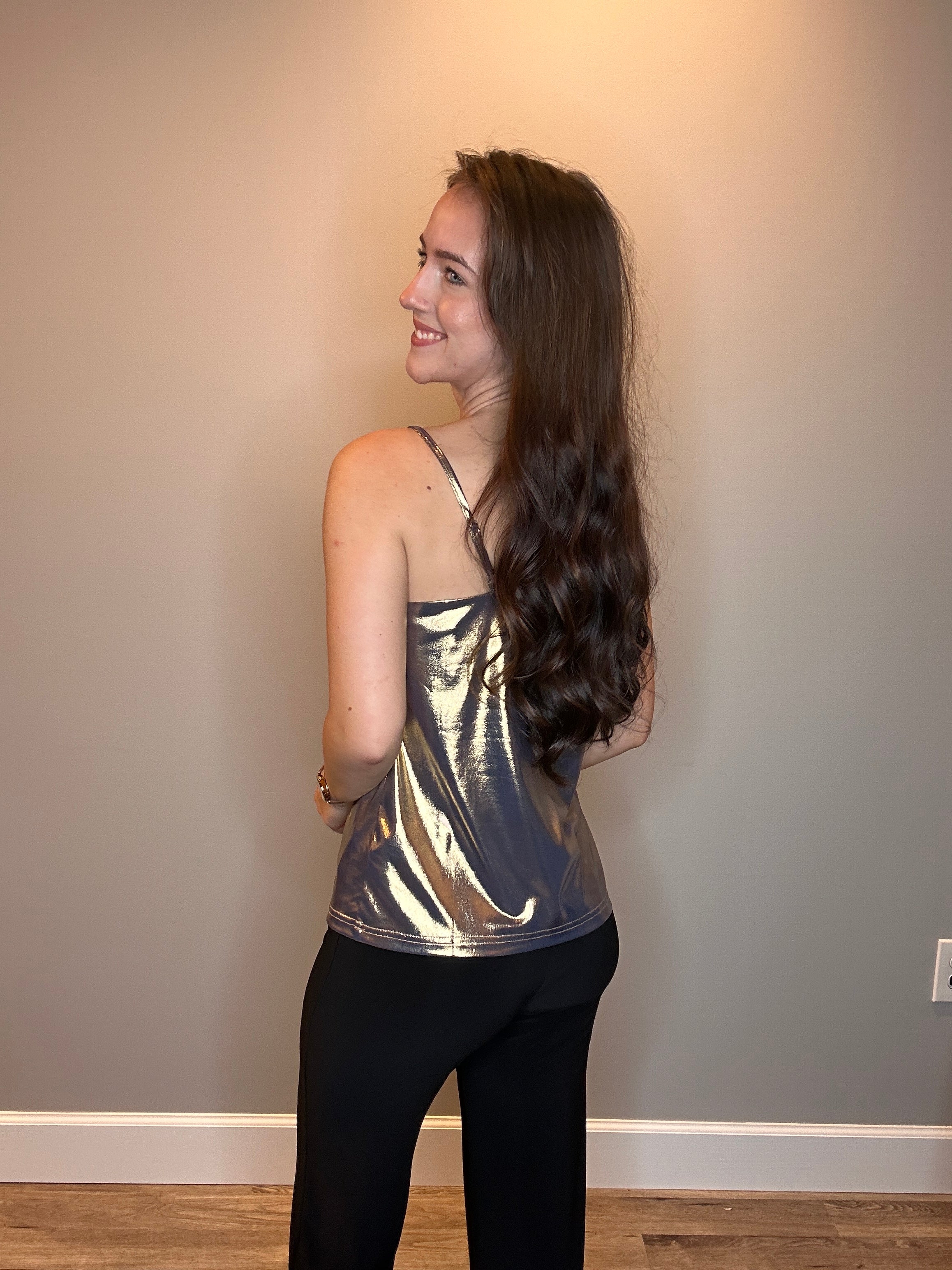 Lame Camisole with Adjustable Straps and Slight V Neck